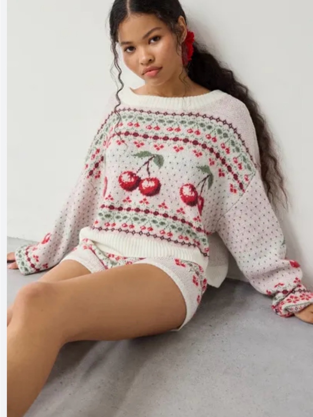 Urban Outfitters Out from Under Cherry Fair Isle Crop Sweater XL